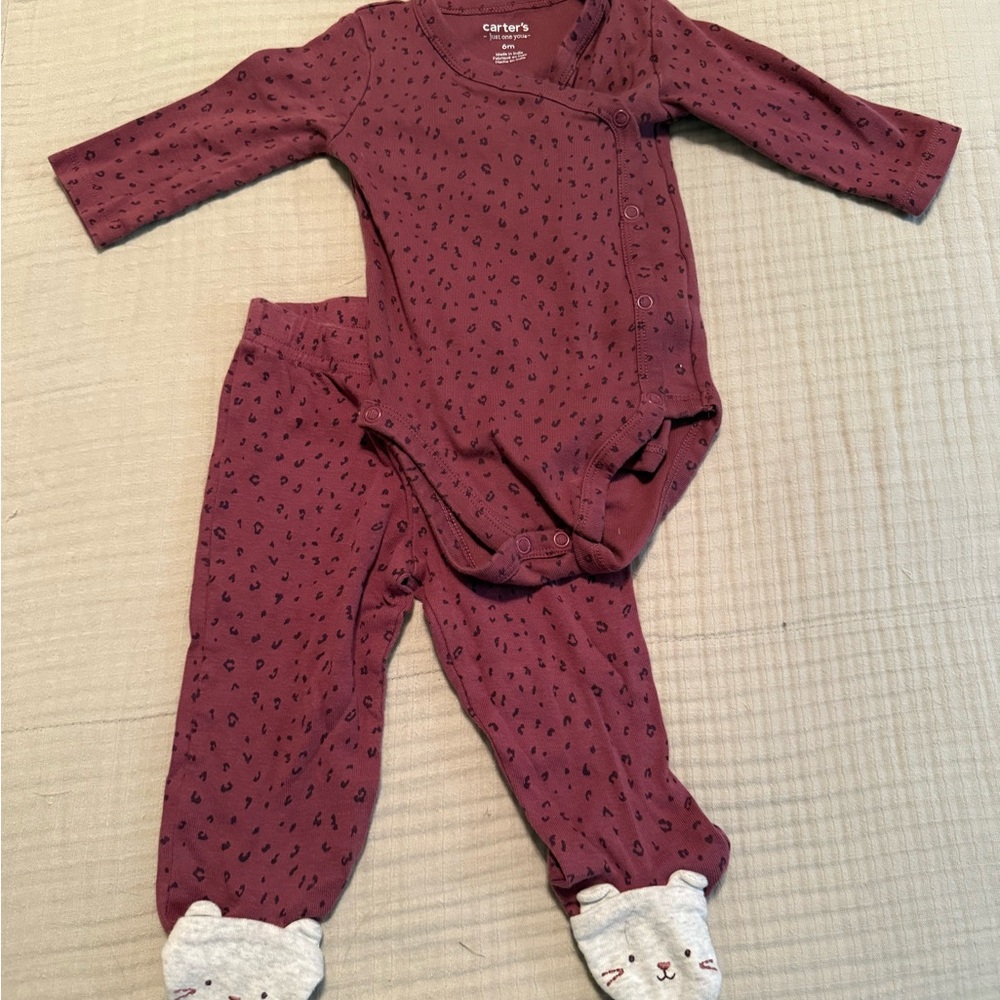 Carter's Maroon Set with Cat Footies